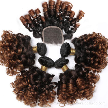 Uniky Factory Price Human Hair Bundles 1B/4/30 Colored Hair Bundles With Closure Bouncy Curly Hair Weaving For All Women